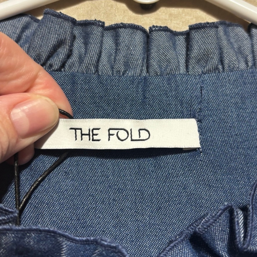 Nwt The Fold London Tierney Blouse Size Us 6 Uk 10 Blue Ruffle Neck Long Sleeve — image 3 of 8